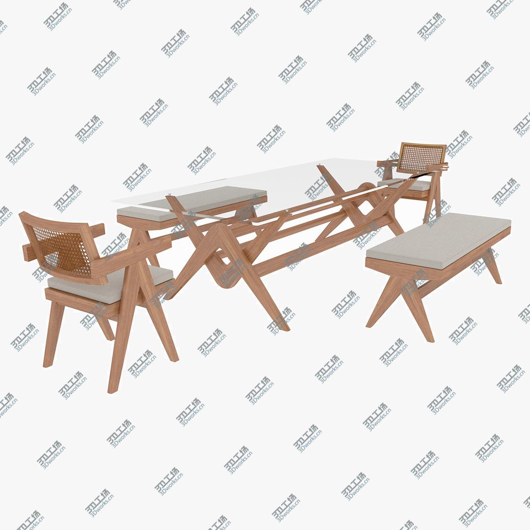 images/goods_img/202105073/3D Cassina Jeanneret Capitol Complex Glass Table with Office Chair and Wooden Bench Set/1.jpg